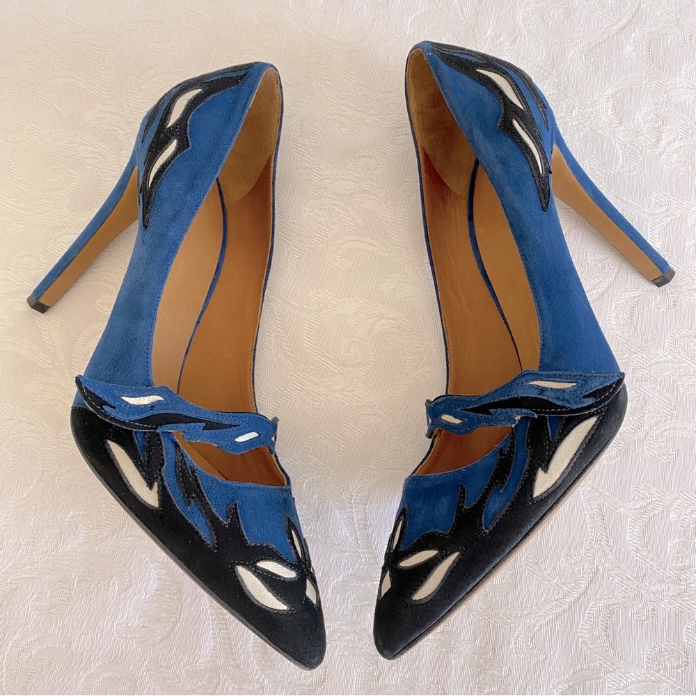 Isabel Marant navy blue multi color leather inlay pumps